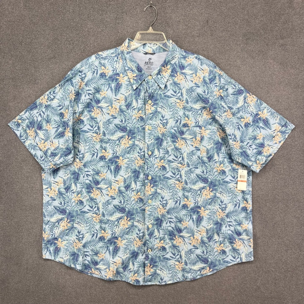 IZOD Saltwater Shirt Mens 3XLT Blue Tropical Floral Cotton SS Dockside Woven NWT